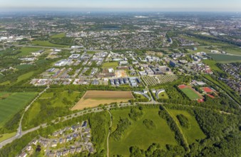 Aerial view, Dortmund University of Technology and Technology Park, construction site and new