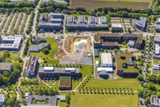 Aerial view, Dortmund University of Technology, construction site of new refrigeration plant in