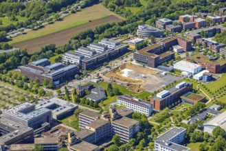 Aerial view, Technical University Dortmund, construction site new refrigeration plant in Dortmund