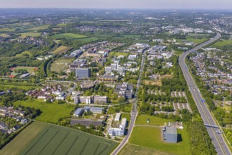 Aerial view, Dortmund University of Technology and Technology Park, construction site and new