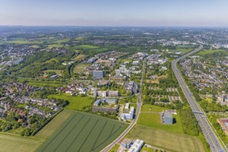 Aerial view, Dortmund University of Technology and Technology Park, construction site and new