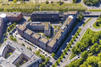Aerial view, Berswordt-Quartier, Berswordt-Carrée, Berswordtstraße, Westfalenhalle, Dortmund, Ruhr