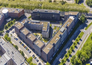 Aerial view, Berswordt-Quartier, Berswordt-Carrée, Berswordtstraße, Westfalenhalle, Dortmund, Ruhr
