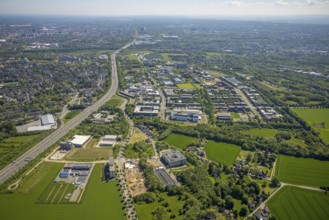 Aerial view, Dortmund University of Technology and Dortmund Technology Park, construction site and