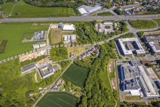 Aerial view, Dortmund Technology Park, construction site and new building, Sebrathweg office