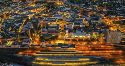 Aerial view, Dortmund main station and city centre, Harenberg City-Center, RWE Tower, German