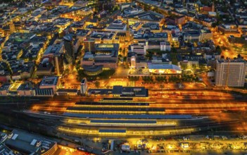Aerial view, Dortmund main station and city centre, Harenberg City-Center, RWE Tower, German