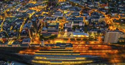 Aerial view, Dortmund main station and city centre, Harenberg City-Center, RWE Tower, German