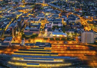 Aerial view, Dortmund main station and city centre, Harenberg City-Center, RWE Tower, German