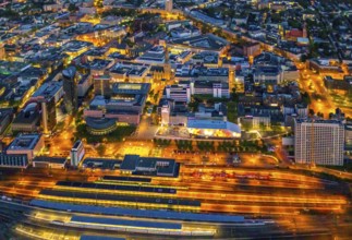 Aerial view, Dortmund main station and city centre, Harenberg City-Center, RWE Tower, German