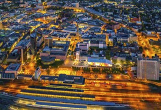 Aerial view, Dortmund main station and city centre, Harenberg City-Center, RWE Tower, German