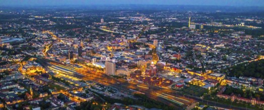 Aerial view, Dortmund main station and city centre, Dortmund U-Tower, city, Dortmund, Ruhr area,