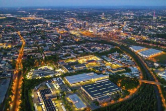 Aerial view, Hafen-Süd commercial area, Dortmund main station and city centre, Dortmund U-Tower,