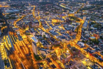 Aerial view, Dortmund main station and city centre, Harenberg City-Center, RWE Tower, German