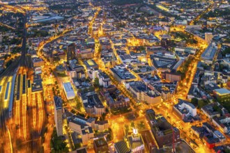 Aerial view, Dortmund main station and city centre, Harenberg City-Center, RWE Tower, German