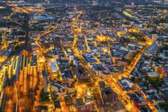 Aerial view, Dortmund main station and city centre, Harenberg City-Center, RWE Tower, German