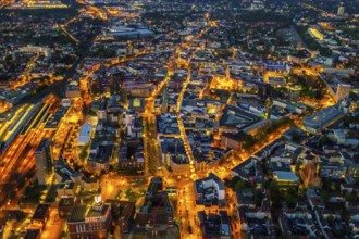 Aerial view, Dortmund main station and city centre, Harenberg City-Center, RWE Tower, German