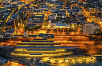 Aerial view, Dortmund main station and city centre, Harenberg City-Center, RWE Tower, German
