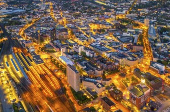 Aerial view, Dortmund main station and city centre, Harenberg City-Center, RWE Tower, German