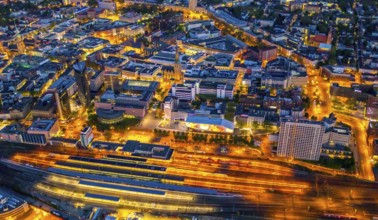 Aerial view, Dortmund main station and city centre, Harenberg City-Center, RWE Tower, German