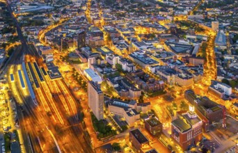 Aerial view, Dortmund main station and city centre, Harenberg City-Center, RWE Tower, German