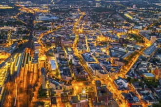 Aerial view, Dortmund main station and city centre, Harenberg City-Center, RWE Tower, German