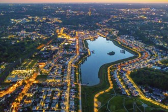 Aerial view, Phoenix Lake and Florian Tower, Hörde, Dortmund, Ruhr area, North Rhine-Westphalia,