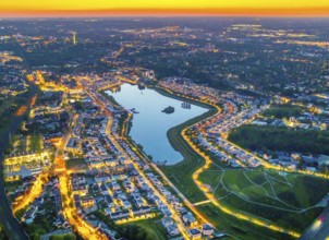 Aerial view, Phoenix Lake and Florian Tower, Hörde, Dortmund, Ruhr area, North Rhine-Westphalia,
