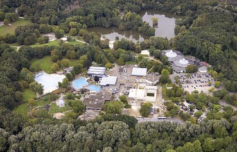 Aerial view, construction site at the brine bath in the Revierpark Wischlingen in the district