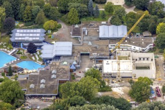 Aerial view, construction site at the brine bath in the Revierpark Wischlingen in the district