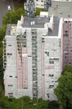 Aerial view, construction site with renovation of the high-rise housing estate Spicherner Straße in