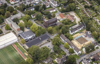 Aerial view, St. Charles Borromeo Catholic Church and Martin Luther King Comprehensive School in