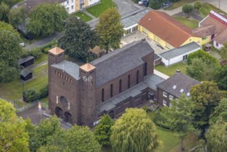Aerial view, St. Charles Borromeo Catholic Church in the Dorstfeld district of Dortmund, Ruhr area,
