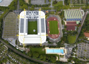 Aerial view, Signal Iduna Park Bundesliga stadium of BVB 09 and stadium Rote Erde in the district
