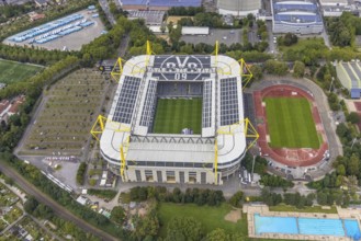 Aerial view, Signal Iduna Park Bundesliga stadium of BVB 09 and stadium Rote Erde in the district