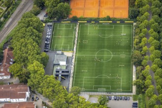 Aerial view, sports field and training facility BVB 09 Dortmund with the BVB Evonik football