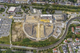 Aerial view, construction site Hombrucher Bogen for commercial areas and multi-family houses in the