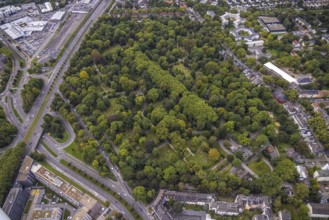 Aerial view, Southwest Cemetery in the Westfalenhalle district of Dortmund, Ruhr area, North