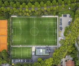 Aerial view, sports field and training facility BVB 09 Dortmund with the BVB Evonik football