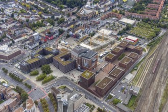 Aerial view, construction site and new construction of a residential complex at the Dortmund