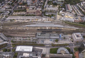 Aerial view, construction site at Dortmund Central Station in the City district of Dortmund, Ruhr