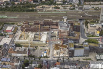 Aerial view, construction site and new construction of a residential complex at the Dortmund