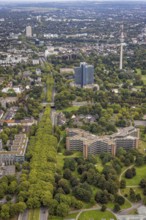 Aerial view, greened Rheinlanddamm with Signal Iduna headquarters, Westnetz GmbH building and