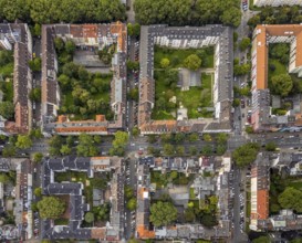 Aerial view, square residential complex in the Kreuzviertel in the Westfalenhalle district in