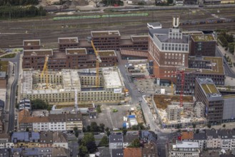 Aerial view, construction site and new construction of a residential complex at the Dortmund