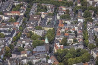 Aerial view, Catholic Church of the Holy Cross Liebigstraße in the district Westfalenhalle in