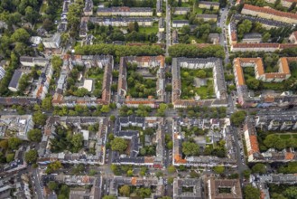 Aerial view, square residential complex in the Kreuzviertel in the Westfalenhalle district in