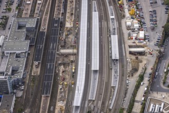 Aerial view, construction site at Dortmund Central Station in the City district of Dortmund, Ruhr