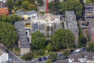 Aerial view, construction site with new building on Heiligegartenstraße in the Nordstadt district