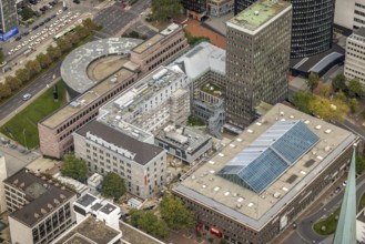 Aerial view, City and State Library Dortmund and construction work at the Sparkasse Dortmund in the